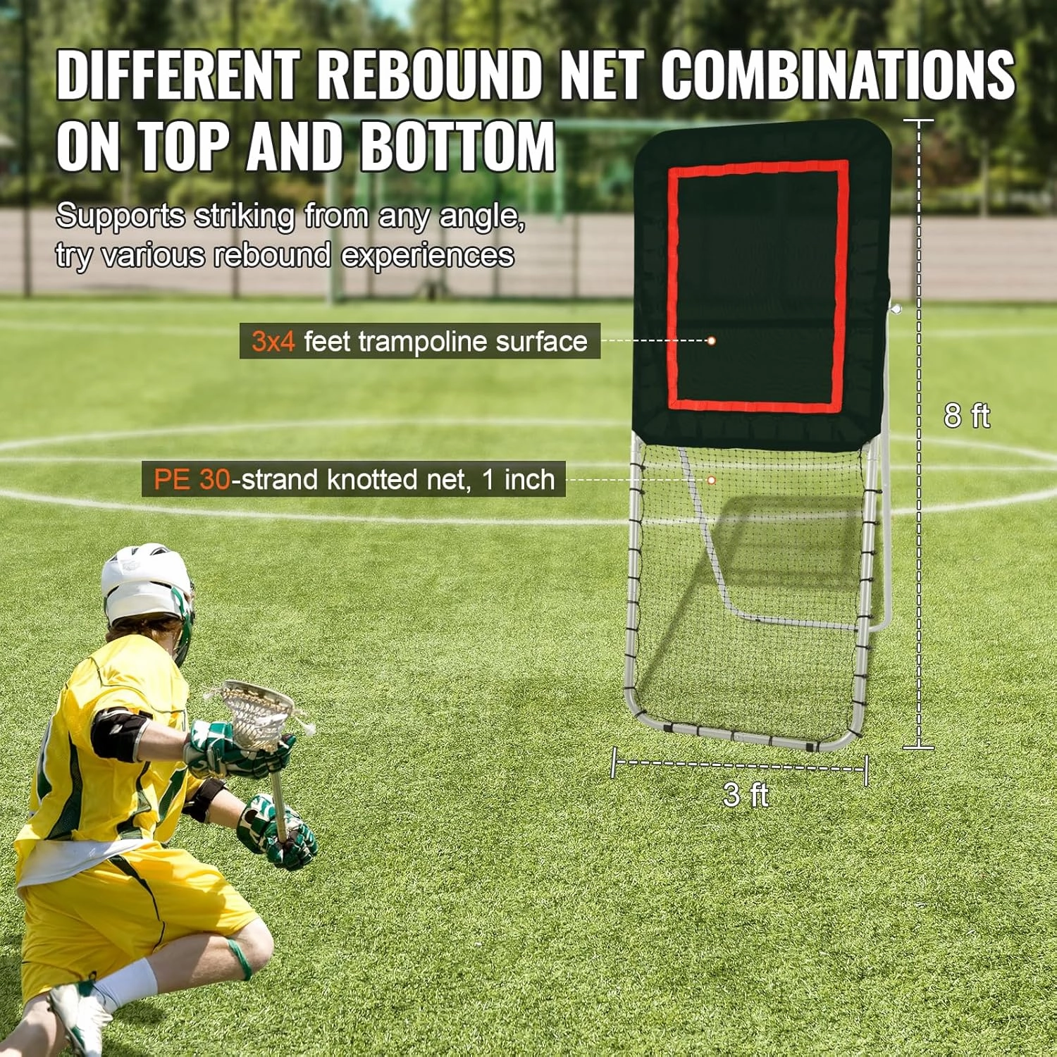 VEVOR Folding Lacrosse Rebounder for Backyard, Volleyball Bounce Back Net, Pitchback Throwback Baseball Softball Return Training Screen, Adjustable Angle Shooting Practice Training Wall