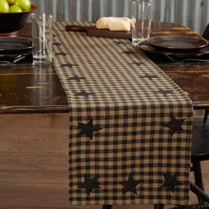 VHC Brands, Black Star, Cotton, 13x72, Woven Runner, Black