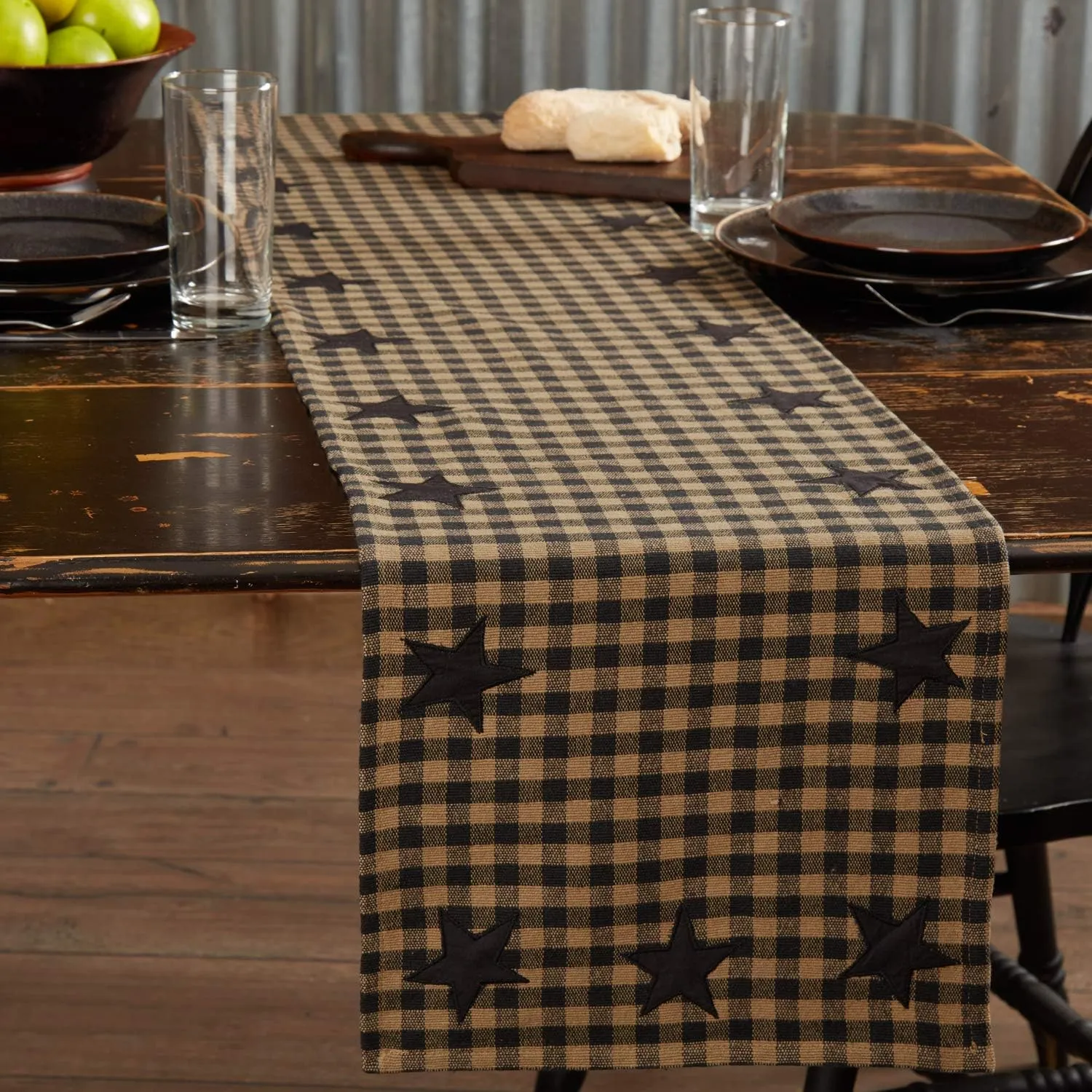 VHC Brands, Black Star, Cotton, 13x72, Woven Runner, Black
