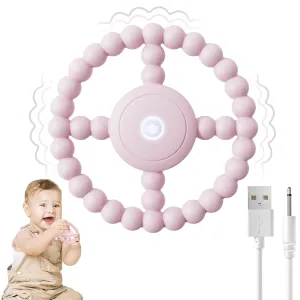 Vibrating Sensory Teething Toys, Soothing Chew Ring for Babies 6-18 Months, Autism Support & Oral Development, USB Rechargeable Teether for Toddlers, 1-2 Year Old Boys Girls Gifts idea (Pink)