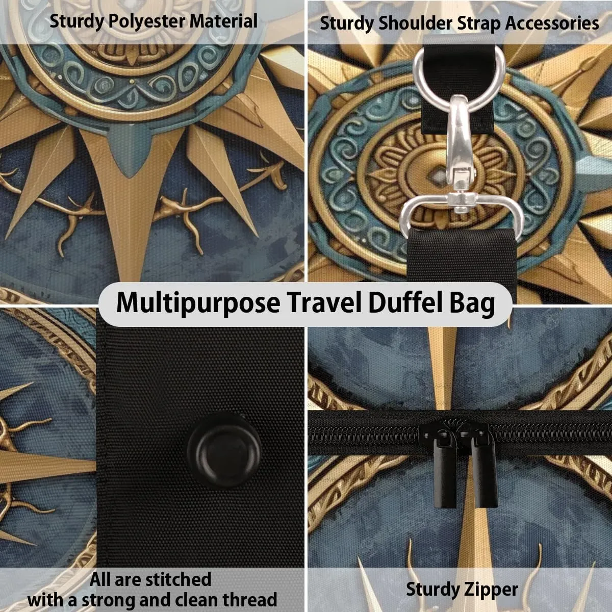 Vintage Compass Painted Travel Duffel Bag for Women Men Waterproof Foldable Overnight Weekender Bag Large Capacity Sports Gym Bag
