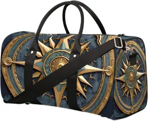Vintage Compass Painted Travel Duffel Bag for Women Men Waterproof Foldable Overnight Weekender Bag Large Capacity Sports Gym Bag