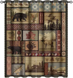Vintage Deer Bear Farmhouse Ultra Soft Premier Blackout Curtains,Retro Cabin Lake Country Lodge MooseThermal Insulated Bedroom Noise Reducing Patio Door Grommet Top,2 Panels 45L x 21W