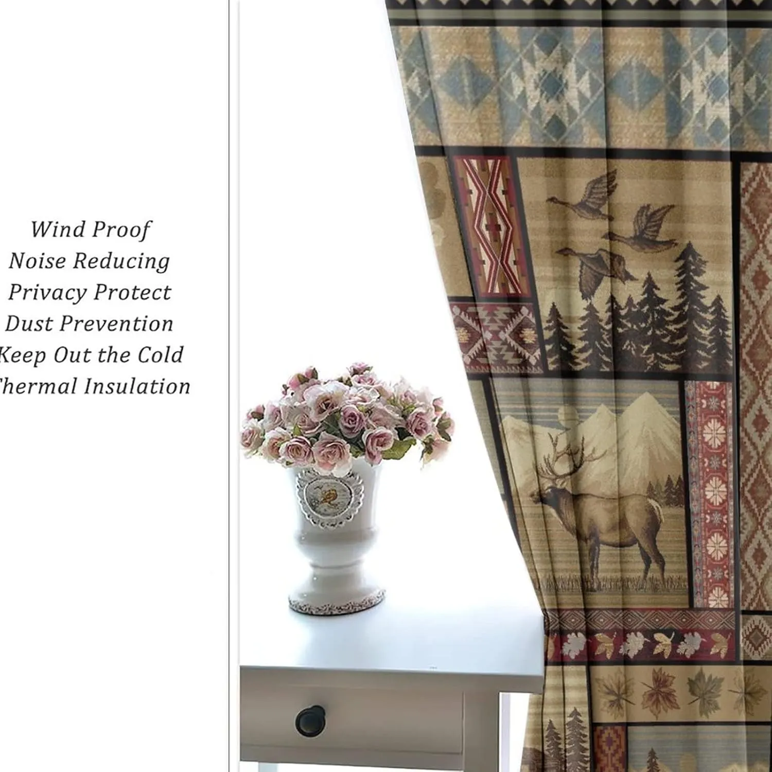 Vintage Deer Bear Farmhouse Ultra Soft Premier Blackout Curtains,Retro Cabin Lake Country Lodge MooseThermal Insulated Bedroom Noise Reducing Patio Door Grommet Top,2 Panels 45L x 21W