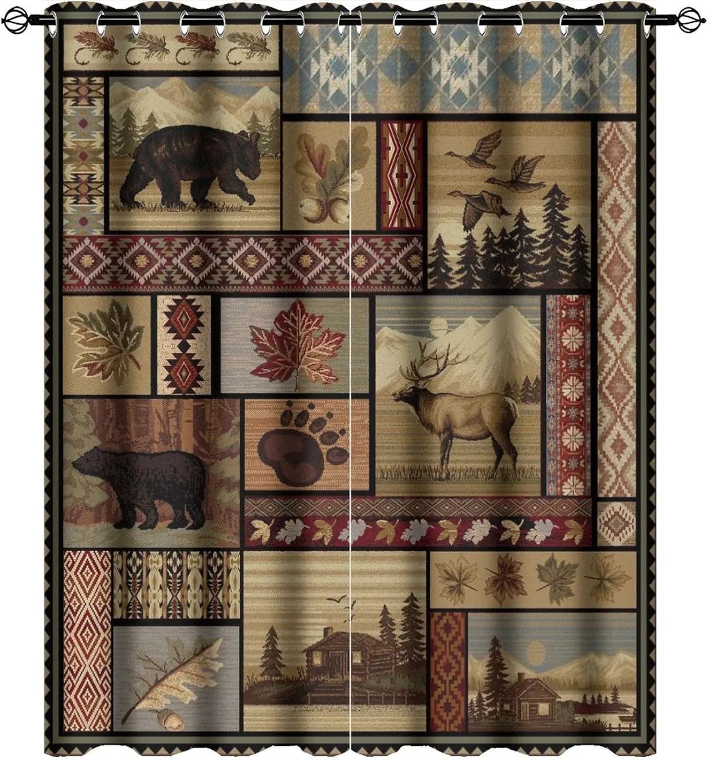 Vintage Deer Bear Farmhouse Ultra Soft Premier Blackout Curtains,Retro Cabin Lake Country Lodge MooseThermal Insulated Bedroom Noise Reducing Patio Door Grommet Top,2 Panels 45L x 21W