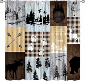 Vintage Bear Moose Curtains, Rustic Country Lodge Forest Silhouette Wood Panel Background Home Bedroom Living Room Kitchen Window Drape 42x45 Inch, Brown-2