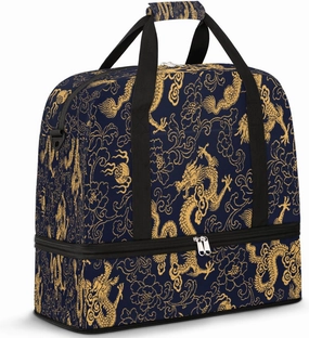Vintage Painted Dragon Phoenix Travel Duffle Bag, Large Sports Gym Bag with Shoe Compartment, Waterproof Carry on Tote Bag, Foldable Weekender Overnight Bag for Women Men
