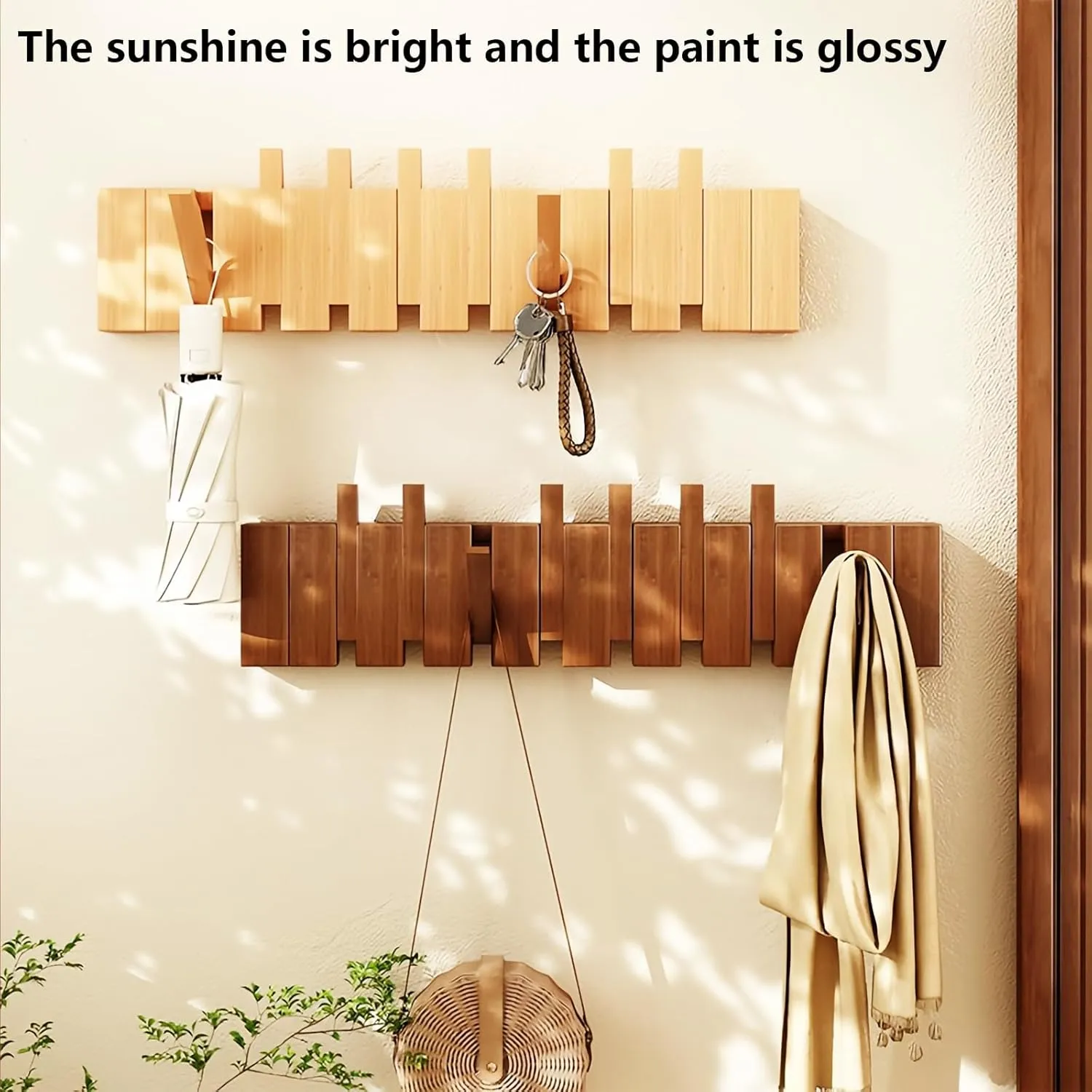 Walnut Paint-10 Hooks Wall Mounted Coat RackHooks Piano Key Hangers Natural Solid Wood Hanger Non-Woven Fabric Clothes Hangers for Closet, Kitchen, Bedroom, Bathroom, Entryway