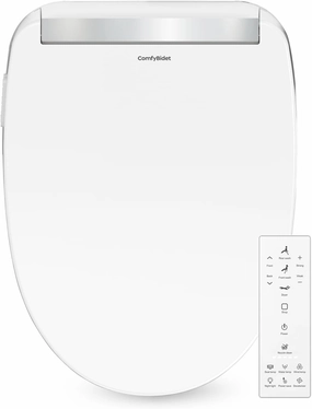 Warm Bidet Seat with Wireless Remote, Endless Warm Water and Air Dryer, Multiple Wash Modes, Deodorizer, Adjustable Self-Cleaning Nozzles, LED Light, Soft Close Lid (Silver)