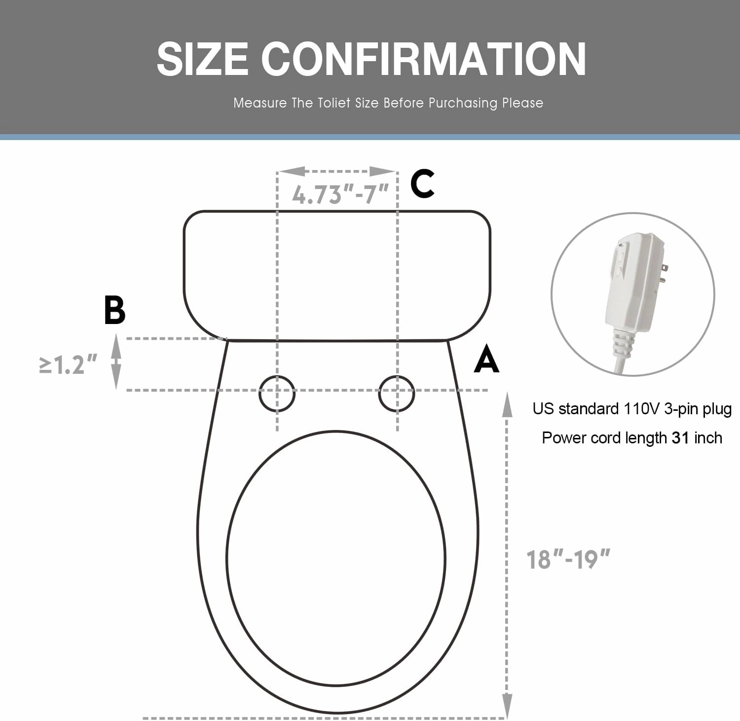Warm Bidet Seat with Wireless Remote, Endless Warm Water and Air Dryer, Multiple Wash Modes, Deodorizer, Adjustable Self-Cleaning Nozzles, LED Light, Soft Close Lid (Silver)