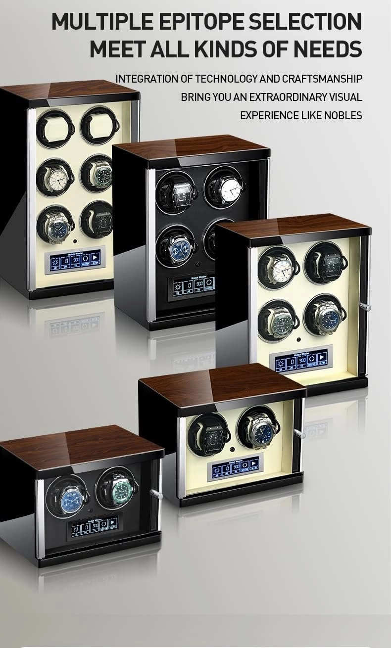 Watch Winder Automatic Watches Luxury Mechanical Watch Storage Case Quiet Motor Remote Control LED Lights LCD Touch Screen Watch Winding Box (Black 12 0)