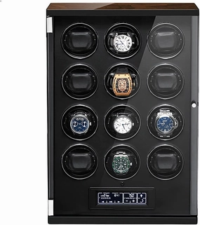 Watch Winder Automatic Watches Luxury Mechanical Watch Storage Case Quiet Motor Remote Control LED Lights LCD Touch Screen Watch Winding Box (Black 12 0)
