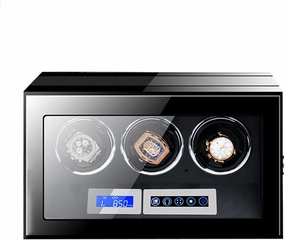Watch Winder For Automatic Watches With Led Light And Silent Motor Watch Case Collection With Lcd Display And Remote Control Ultra Quiet Design 5 Modes Of Rotation,A-9 0