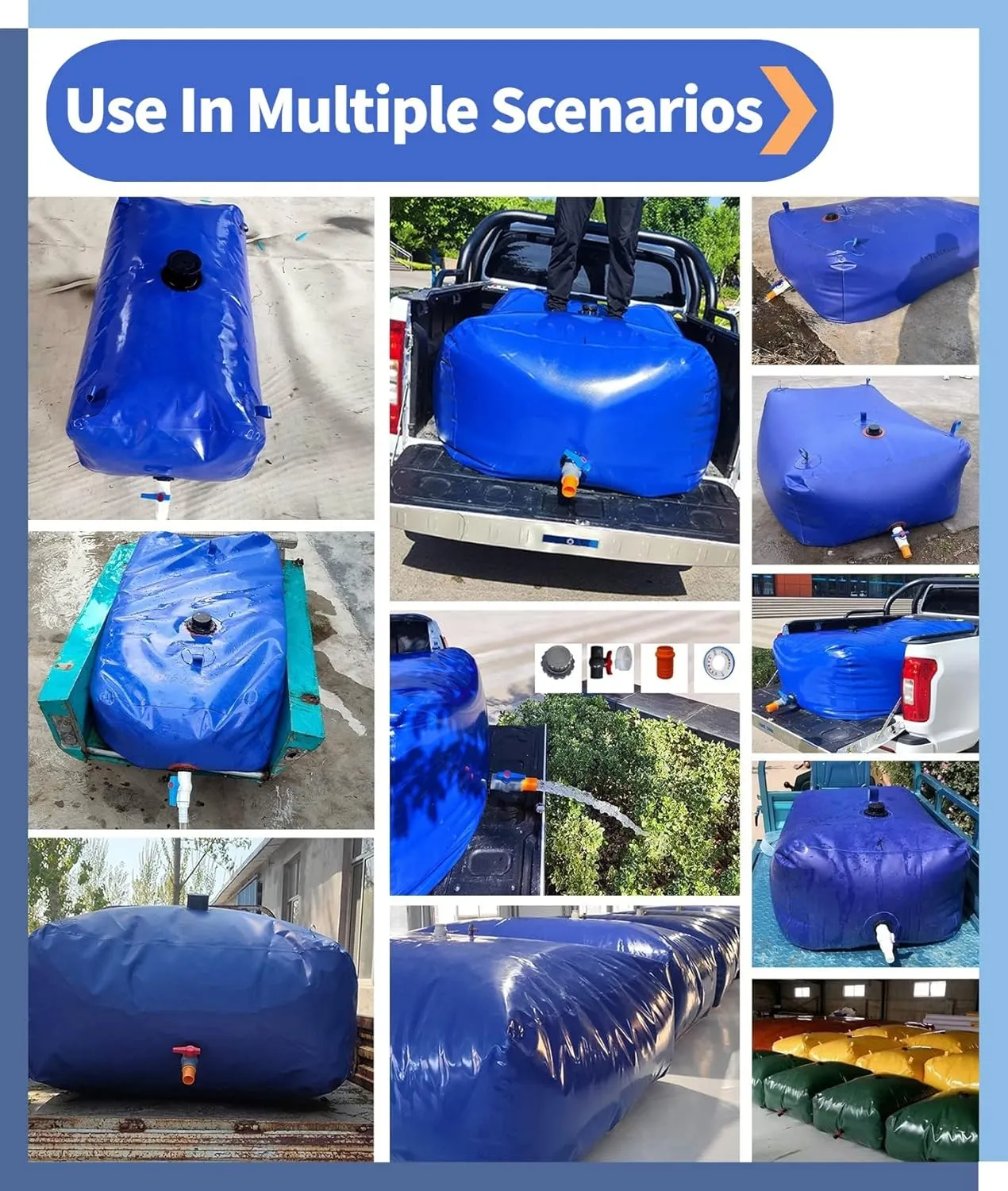 Water Storage Bladder，20-1500 Gallon Water Storage Tank,Large-Capacity Collapsible Rainwater Water Container Bag(5000L/1320Gal/3x2x0.85 m)