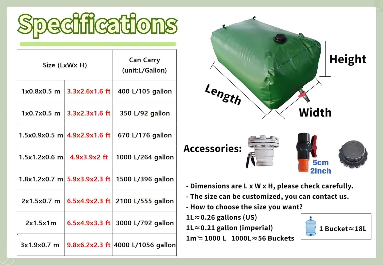 Water Storage Bladder，2000-100 Gallon Water Tank Collapsible Storage Container, Foldable Portable Large Capacity(4x1x1m/4000L/1056Gallon)