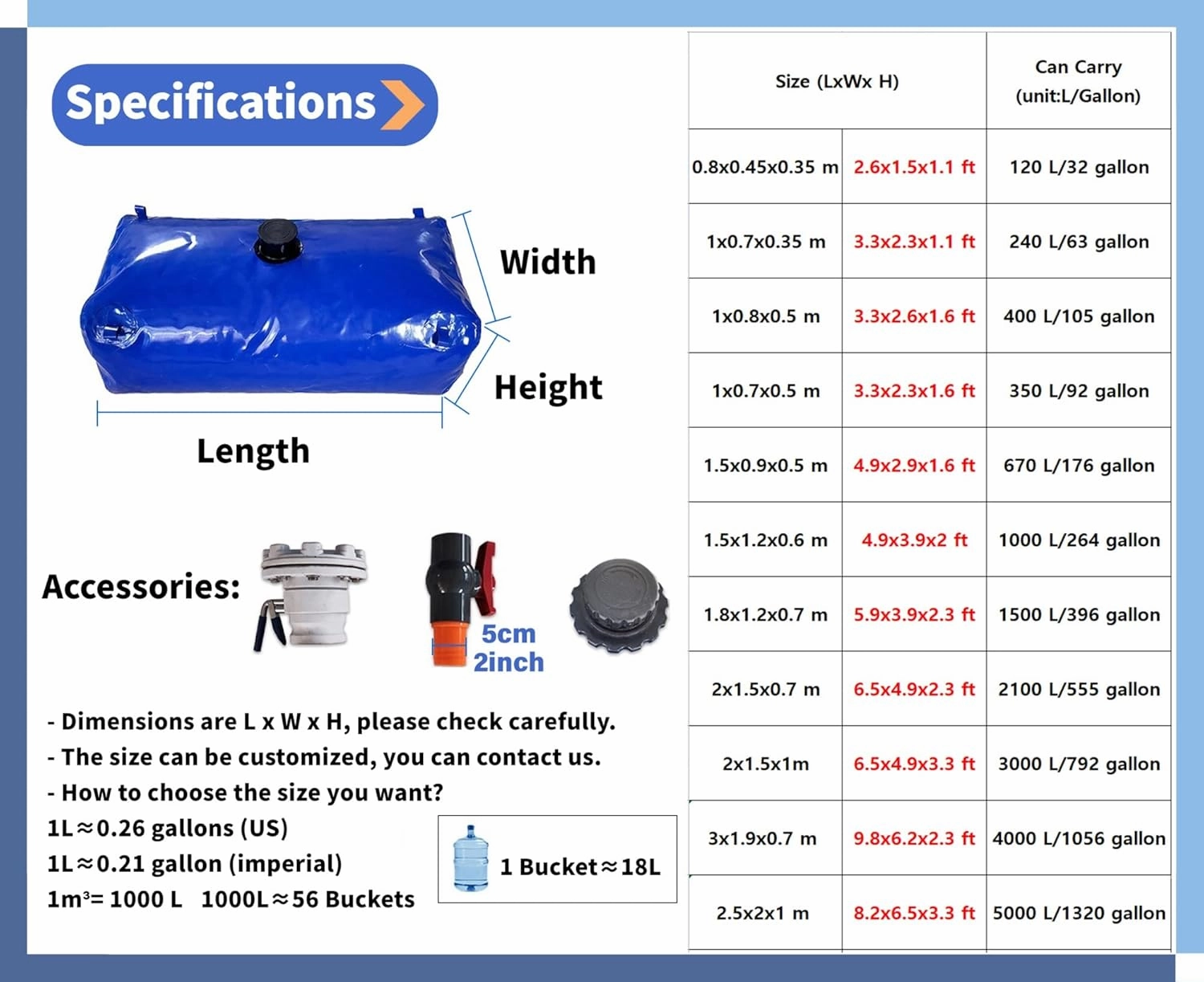 Water Storage Bladder，120-6000L Collapsible Portable Water Bladder Tank for RV Truck Camping Garden Agricultural Farm, Blue,(6000 L/1585 gallon/3x2x1 m)