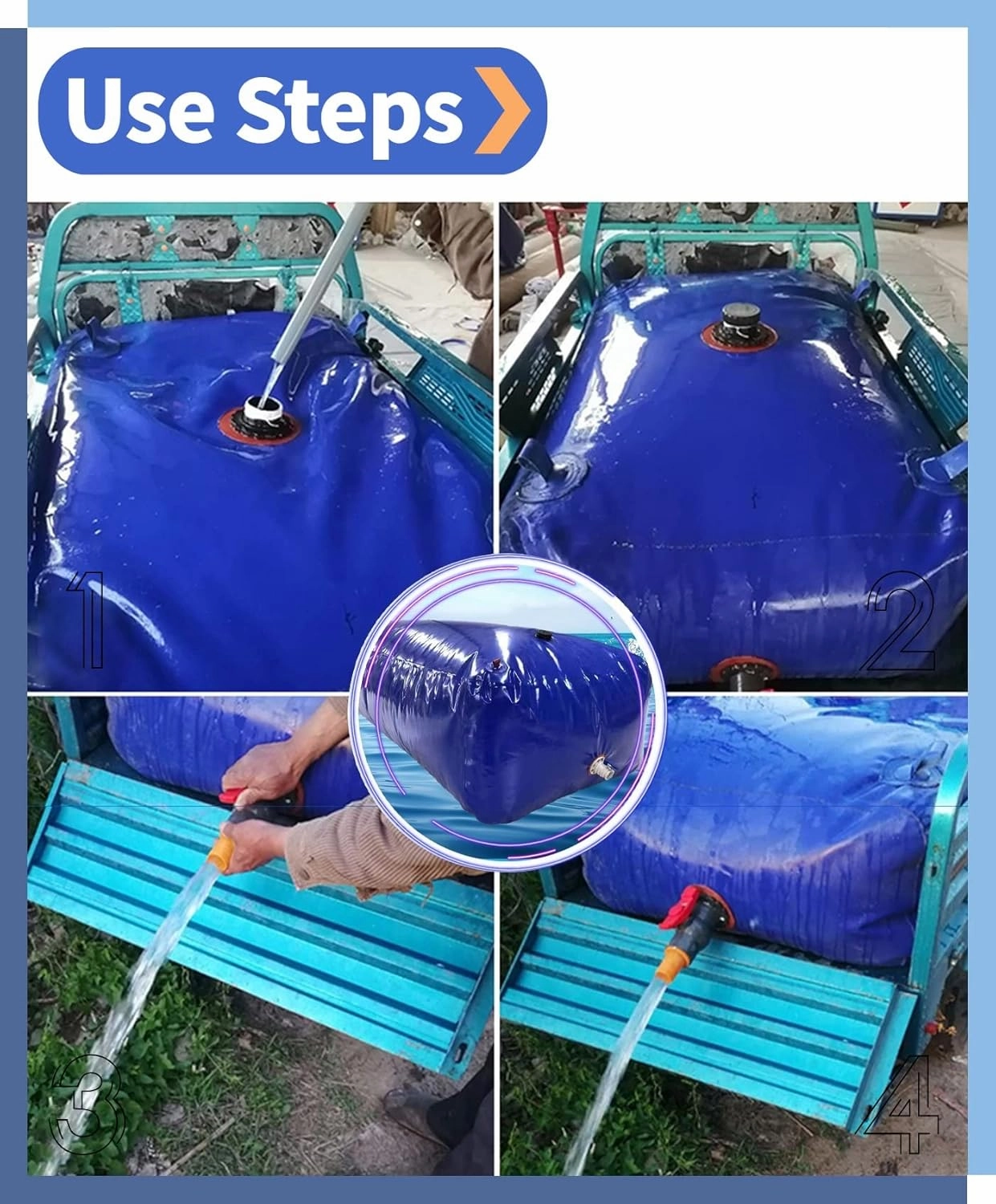 Water Storage Bladder，120-6000L Collapsible Portable Water Bladder Tank for RV Truck Camping Garden Agricultural Farm, Blue,(6000 L/1585 gallon/3x2x1 m)