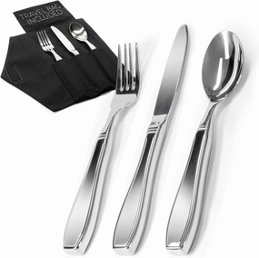 Weighted Utensils for Hand Tremors and Parkinson's Patients - 3 Piece Set Weighted Silverware for Elderly, Arthritis, Weak Hand Grip - Convenient Travel Bag, Stainless Steel, 7 Oz