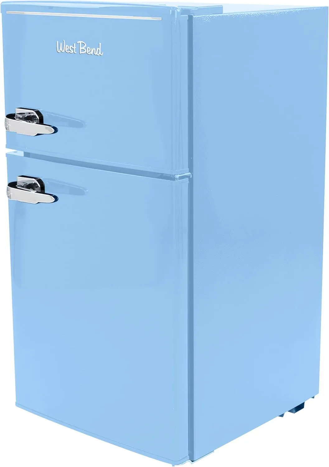 West Bend Mini Fridge with Freezer for Bedroom, Office, Bar or Dorm Room, Retro Compact Refrigerator features Glass Shelves, Manual Defrost and Adjustable Temperature Control, 3.1-Cu.Ft., Blue