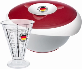 Westmark Baking Set: 1 Mixing/Baking Bowl with Two-Part Lid (3.5 L)   1 Measuring Cup with Fine Measuring Cone, Plastic, White/Red/Clear, 315522E8