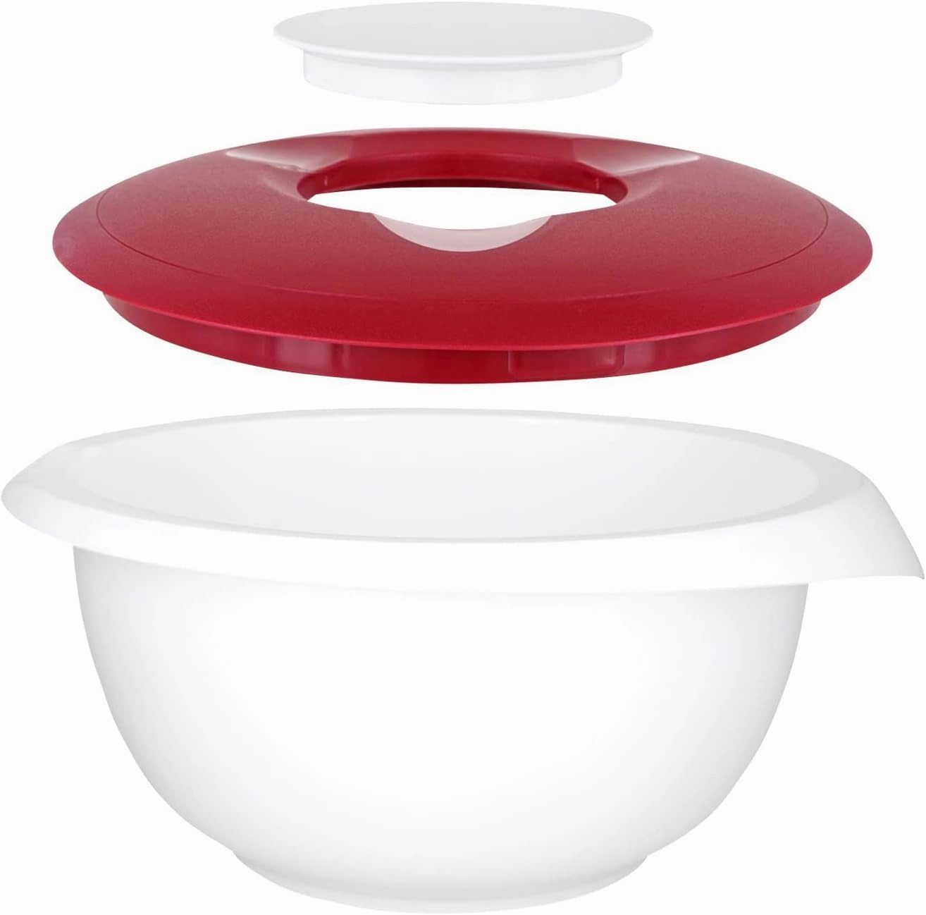 Westmark Baking Set: 1 Mixing/Baking Bowl with Two-Part Lid (3.5 L)   1 Measuring Cup with Fine Measuring Cone, Plastic, White/Red/Clear, 315522E8