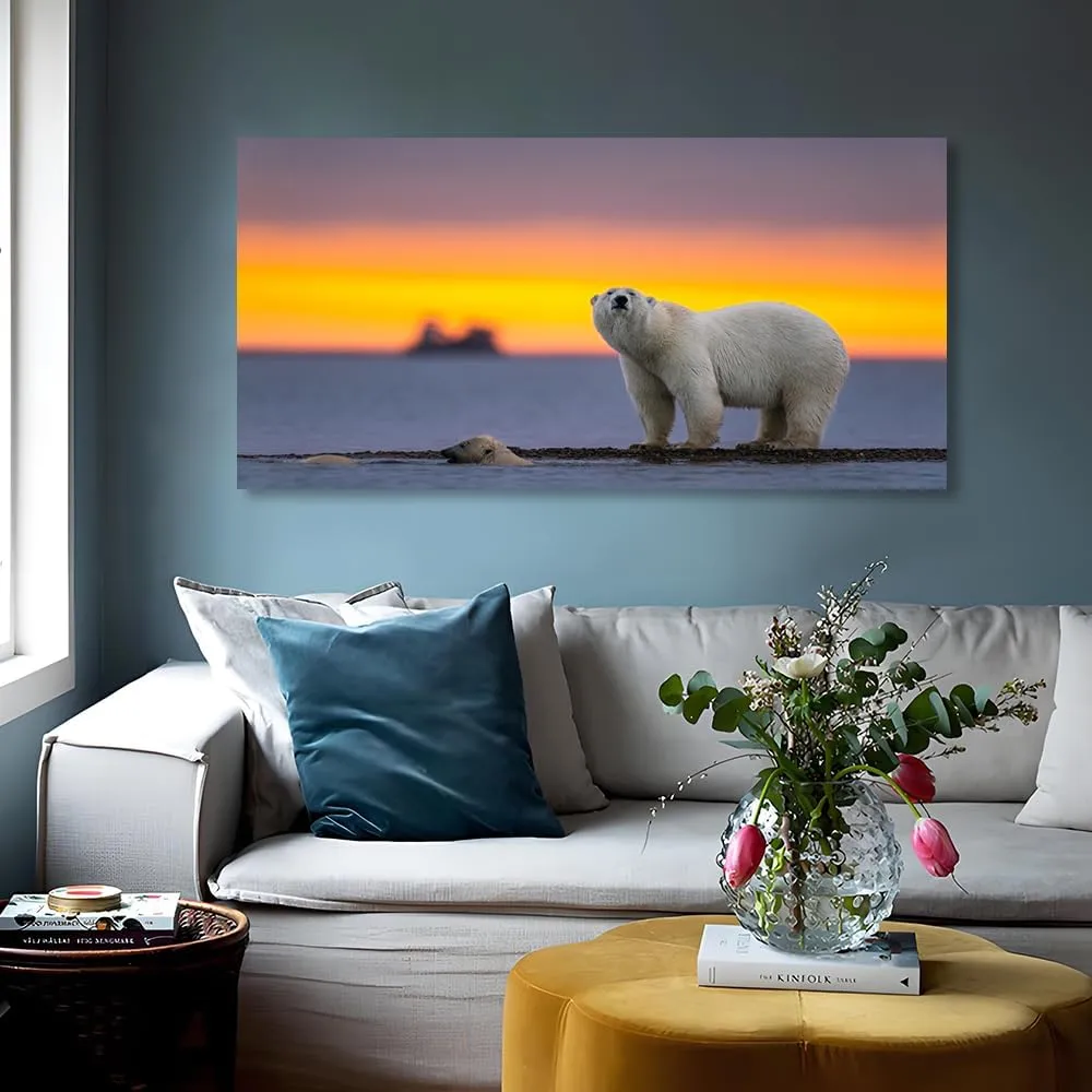 Wewejia - Winter Canvas Wall Art, Polar Bear Pictures, Large Snow lakes Canvas Wall Painting Print Artwork, for Home Living Room Bedroom, Dining Room, Office Decor 48x24 Inche
