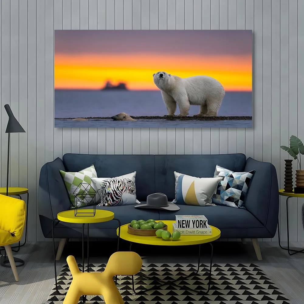 Wewejia - Winter Canvas Wall Art, Polar Bear Pictures, Large Snow lakes Canvas Wall Painting Print Artwork, for Home Living Room Bedroom, Dining Room, Office Decor 48x24 Inche