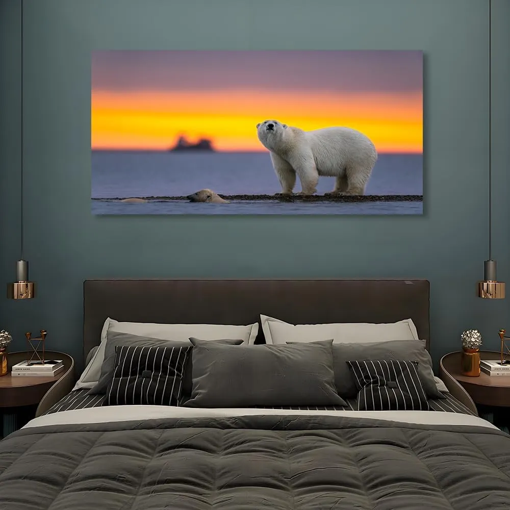 Wewejia - Winter Canvas Wall Art, Polar Bear Pictures, Large Snow lakes Canvas Wall Painting Print Artwork, for Home Living Room Bedroom, Dining Room, Office Decor 48x24 Inche