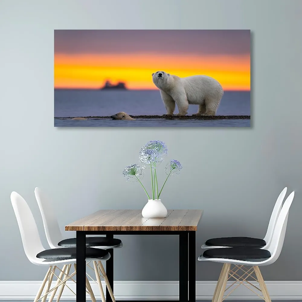 Wewejia - Winter Canvas Wall Art, Polar Bear Pictures, Large Snow lakes Canvas Wall Painting Print Artwork, for Home Living Room Bedroom, Dining Room, Office Decor 48x24 Inche