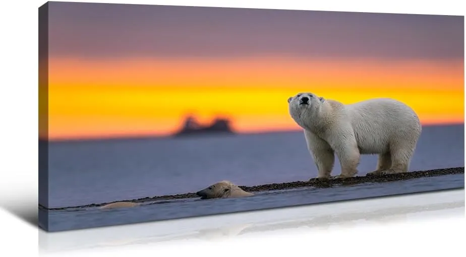 Wewejia - Winter Canvas Wall Art, Polar Bear Pictures, Large Snow lakes Canvas Wall Painting Print Artwork, for Home Living Room Bedroom, Dining Room, Office Decor 48x24 Inche