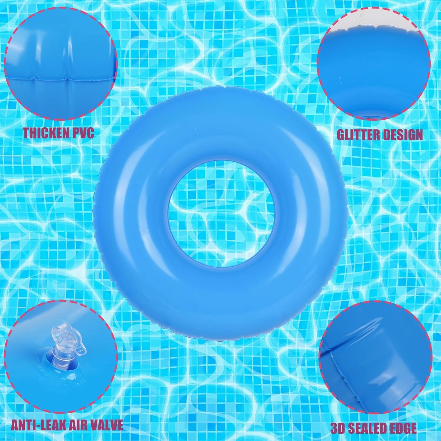 Whaline 4Pcs Inflatable Pool Float Toy Swim Tube Ring Pool Tube for Teen Boy Girl Outdoor Summer Swimming Pool Beach Party Favor Supplies