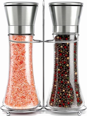 Willow & Everett Salt & Pepper Grinder Set - Stainless Steel Manual Mills, Peppercorns & Rock Salt Sold Separately, Refillable Adjustable Coarseness
