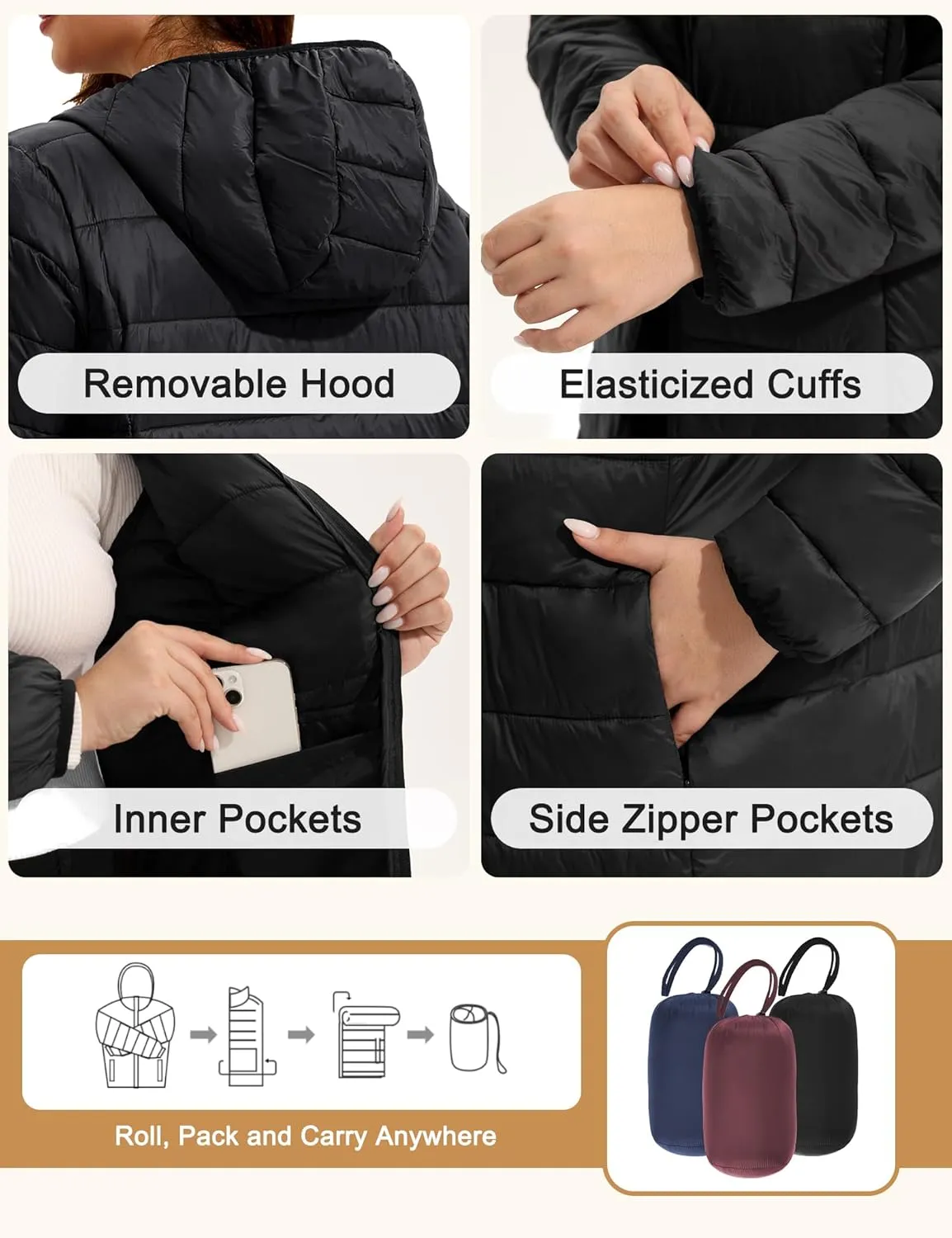 WINDMILL Women's Plus Size Packable Puffer Jacket, Hooded Lightweight Puffy Jacket (1X-6X)