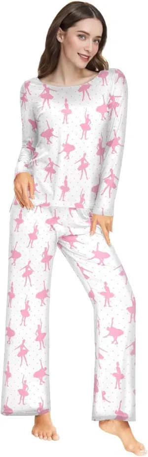 Women Pajama Set Long Sleeve Sleepwear Top and Pants, Soft 2 Piece Pj Sets for Home Casual Size S-XXL