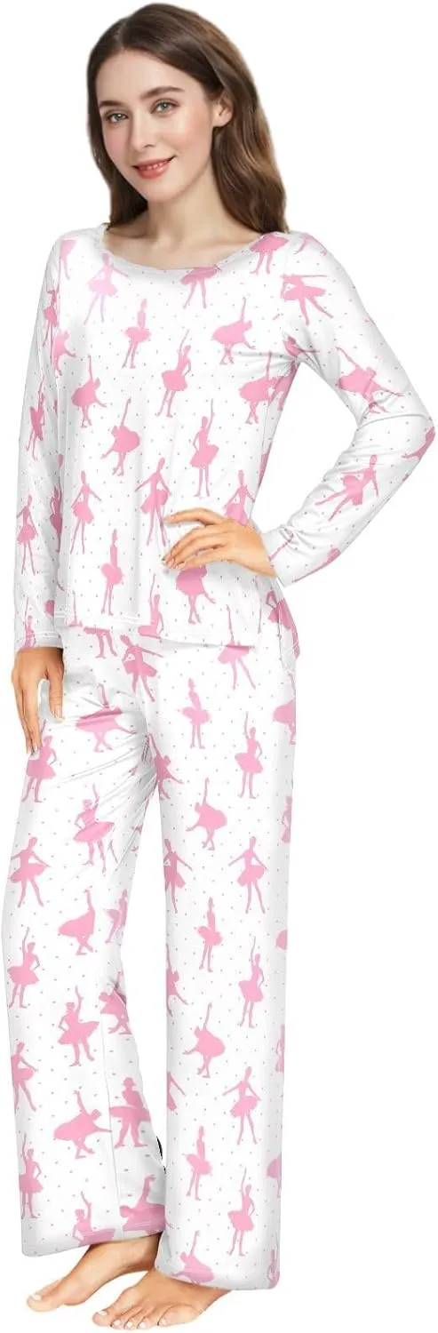Women Pajama Set Long Sleeve Sleepwear Top and Pants, Soft 2 Piece Pj Sets for Home Casual Size S-XXL