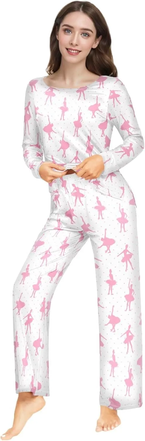 Women Pajama Set Long Sleeve Sleepwear Top and Pants, Soft 2 Piece Pj Sets for Home Casual Size S-XXL