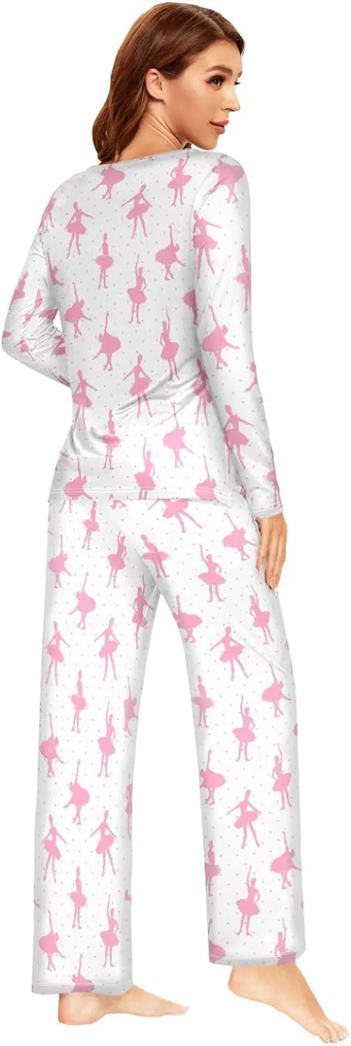 Women Pajama Set Long Sleeve Sleepwear Top and Pants, Soft 2 Piece Pj Sets for Home Casual Size S-XXL