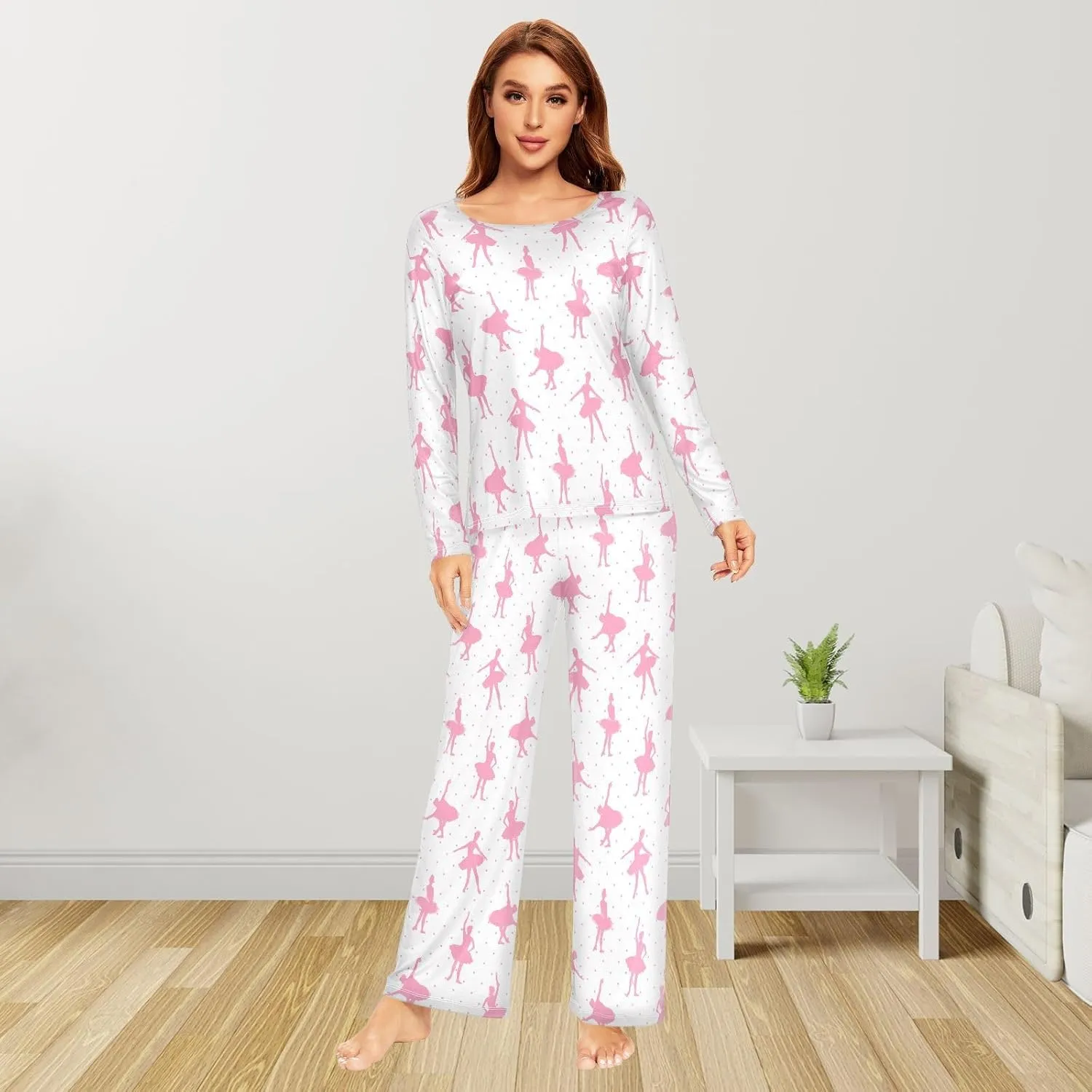 Women Pajama Set Long Sleeve Sleepwear Top and Pants, Soft 2 Piece Pj Sets for Home Casual Size S-XXL
