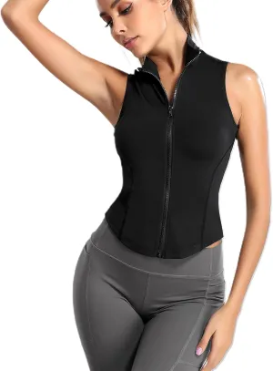 Women Summer Lightweight Cropped Athletic Zip Up Sleeveless Jackets Workout Gym Seamless Vests