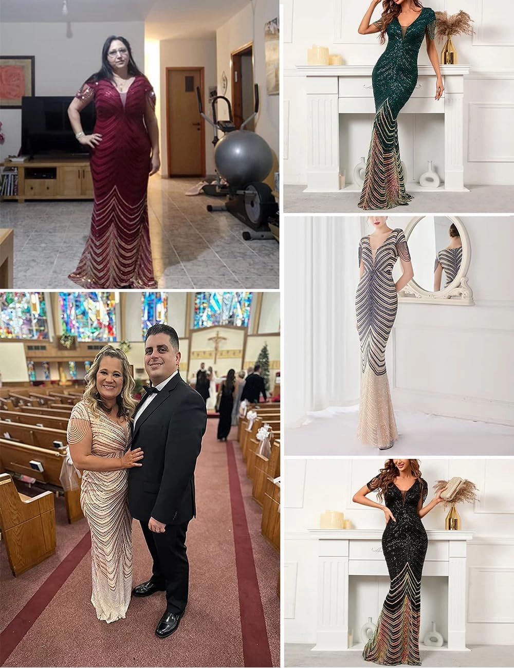 Women 1920s Plus Size Formal Dress Tassels Sleeve Sequins Gatsby Maxi Evening Gown