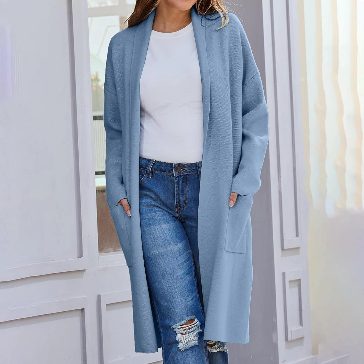 Women's Autumn and Winter Solid Color Fashionable Thin Lapel Long Woolen Coat Casual August Silk Women S Sweaters