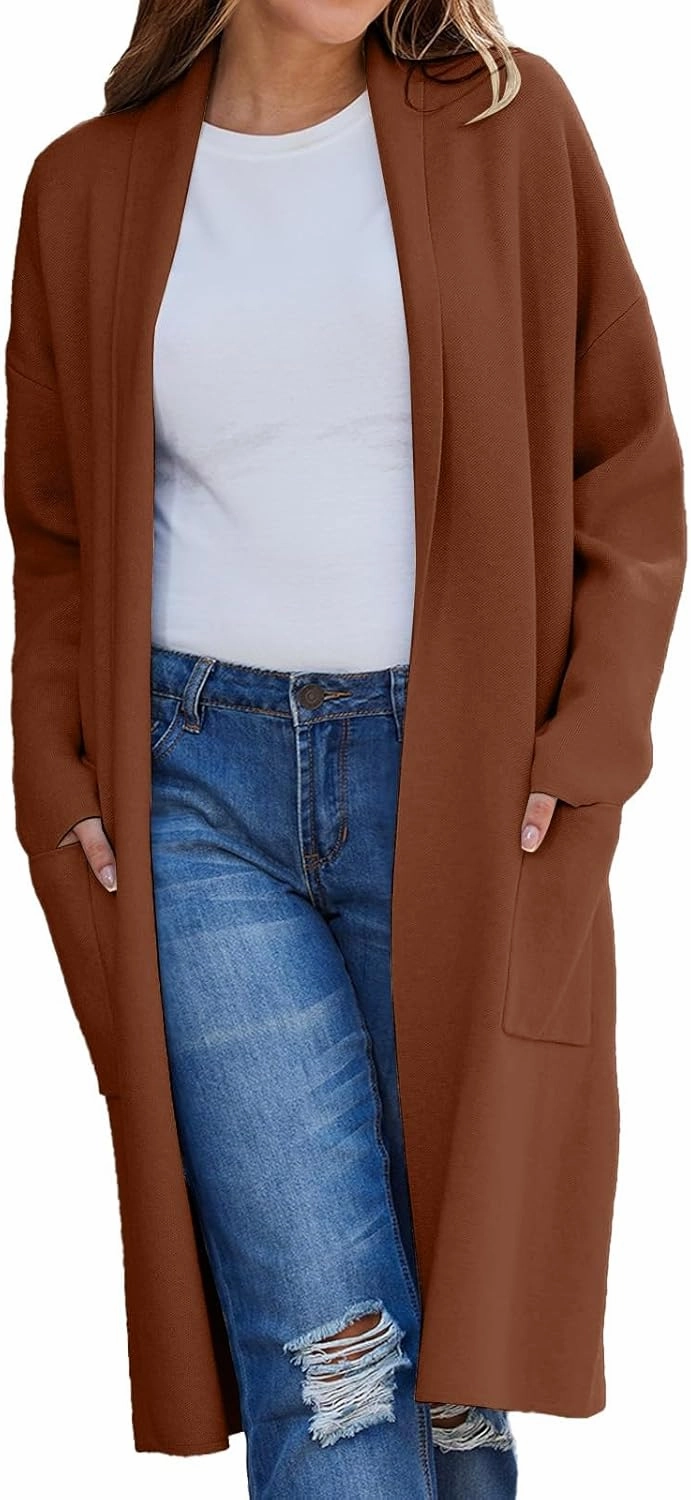 Women's Autumn and Winter Solid Color Fashionable Thin Lapel Long Woolen Coat Casual August Silk Women S Sweaters