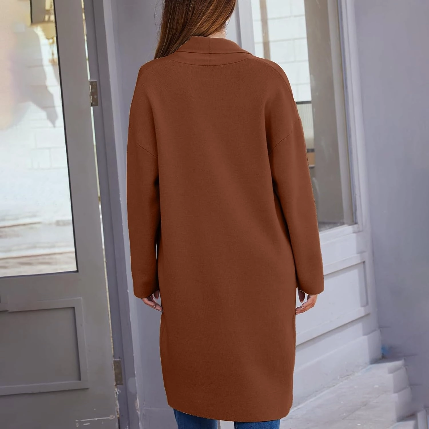 Women's Autumn and Winter Solid Color Fashionable Thin Lapel Long Woolen Coat Casual August Silk Women S Sweaters
