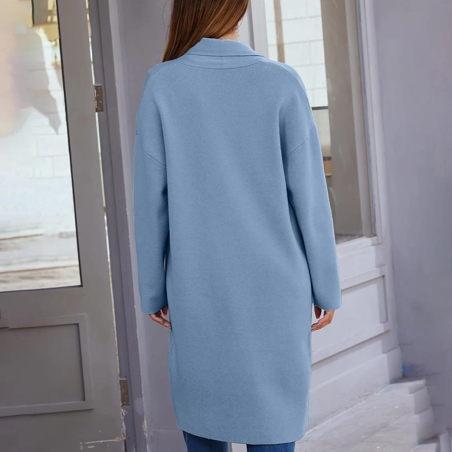Women's Autumn and Winter Solid Color Fashionable Thin Lapel Long Woolen Coat Casual August Silk Women S Sweaters