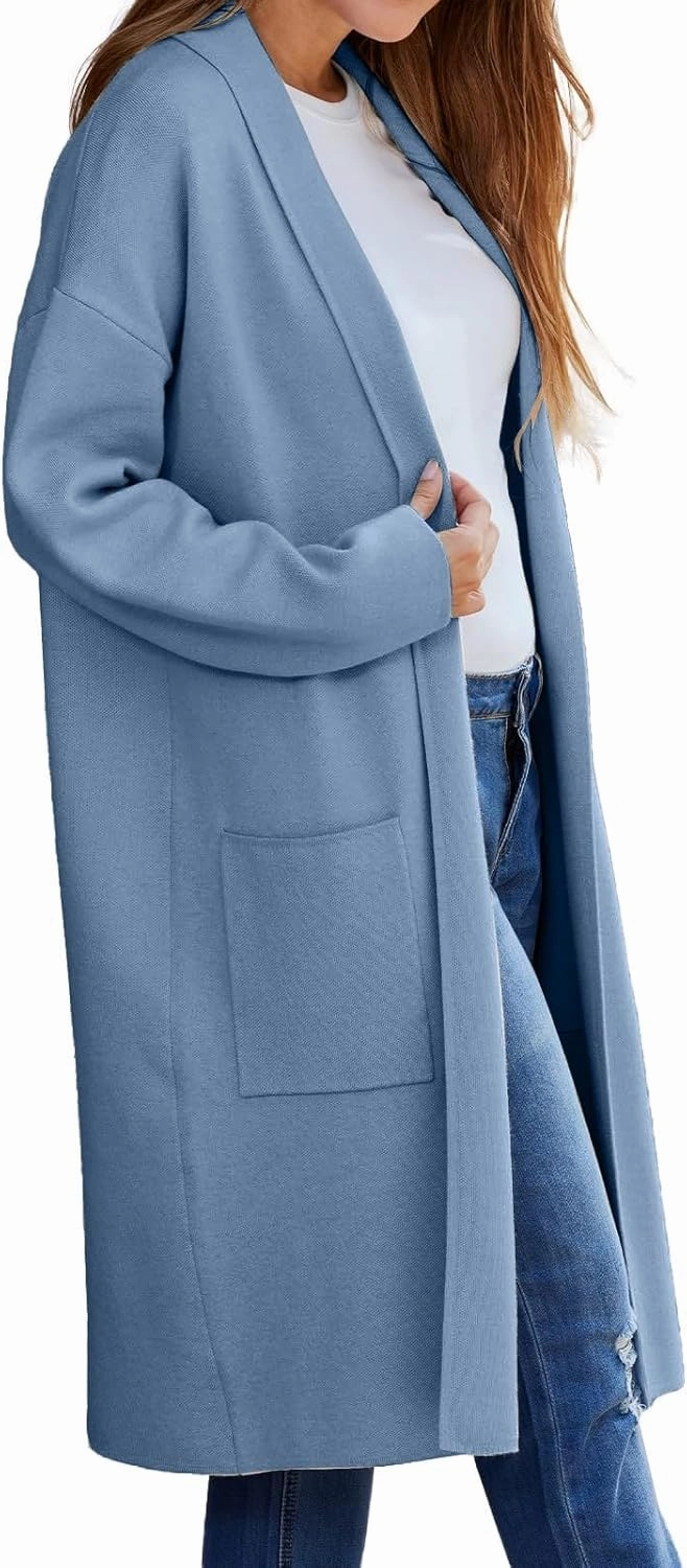 Women's Autumn and Winter Solid Color Fashionable Thin Lapel Long Woolen Coat Casual August Silk Women S Sweaters