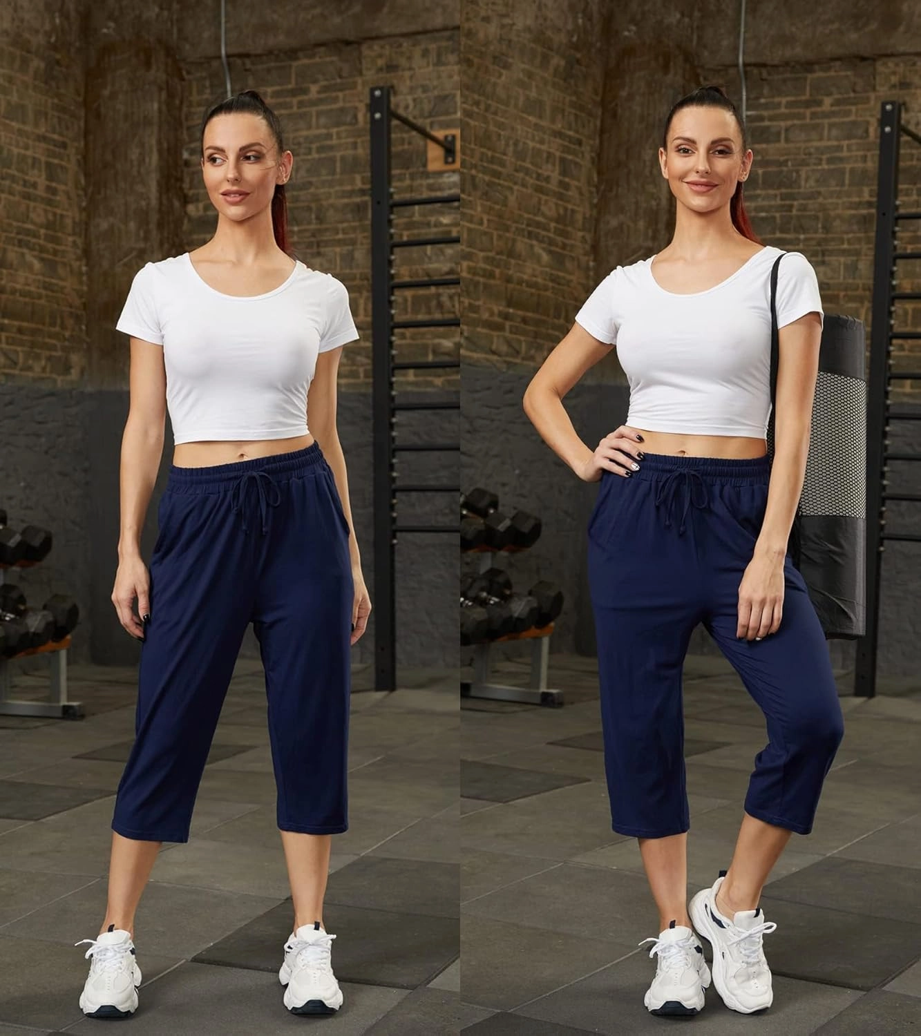 Women's Capri Yoga Pants Quick Dry High Waisted Hiking Lightweight Pants Drawstring Outdoor Pants for Women