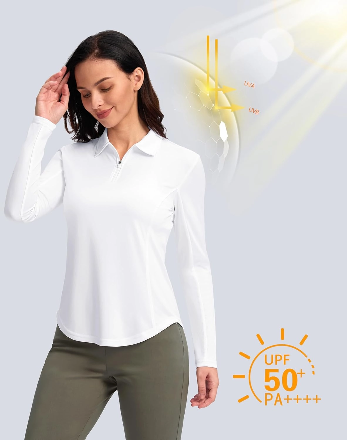 Women's Golf Shirts Lightweight UPF 50  Long Sleeve Shirts UV Protection Quick Dry Cool Polo Shirts for Women Work Outdoor