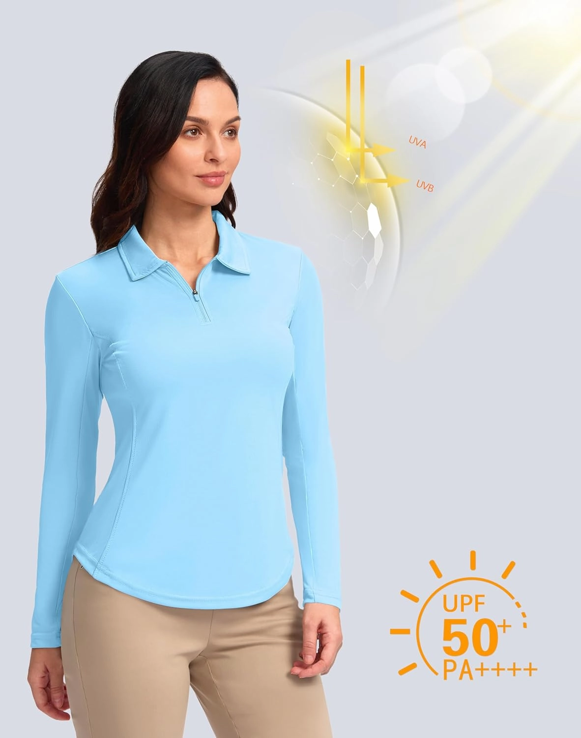 Women's Golf Shirts Lightweight UPF 50  Long Sleeve Shirts UV Protection Quick Dry Cool Polo Shirts for Women Work Outdoor