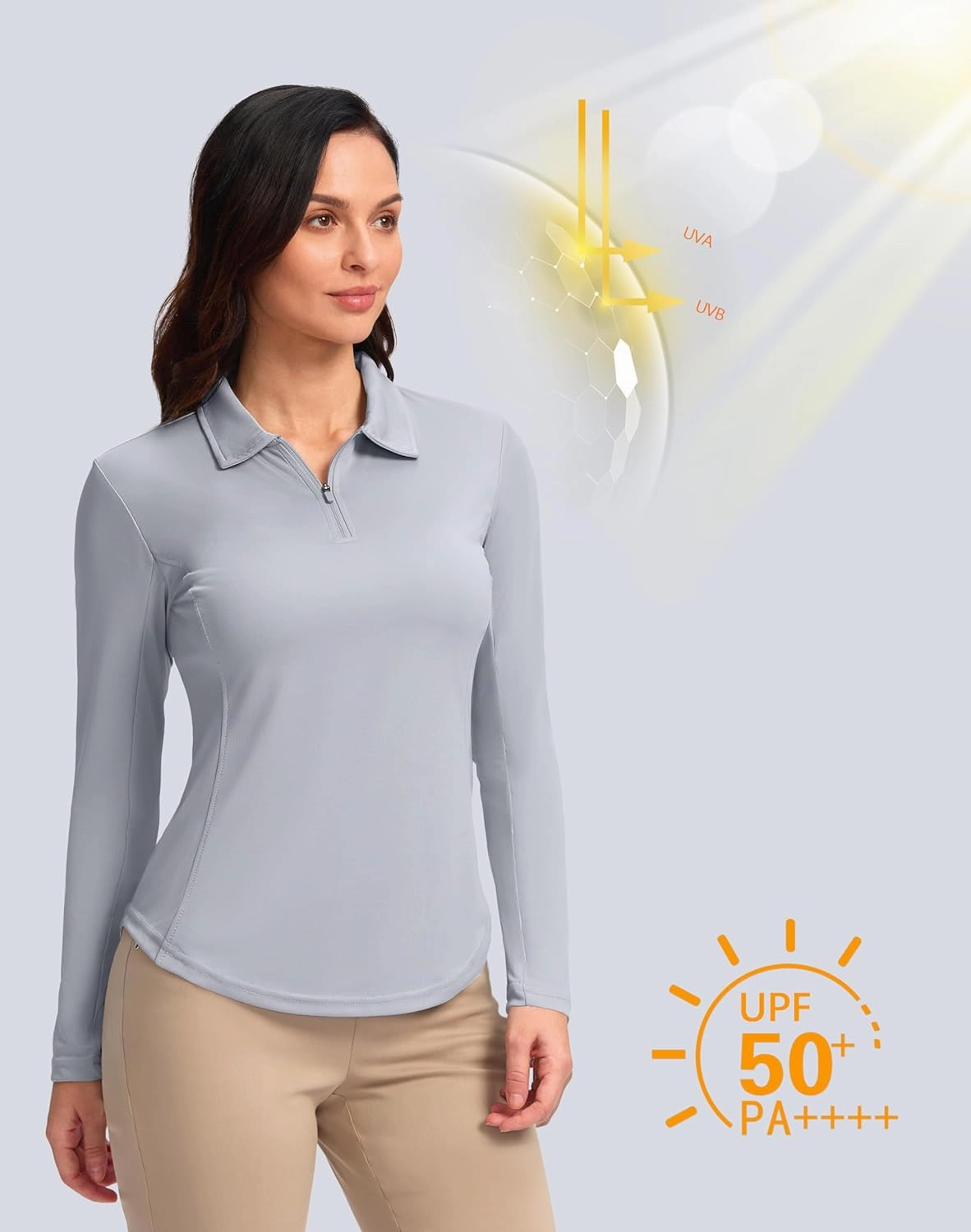 Women's Golf Shirts Lightweight UPF 50  Long Sleeve Shirts UV Protection Quick Dry Cool Polo Shirts for Women Work Outdoor