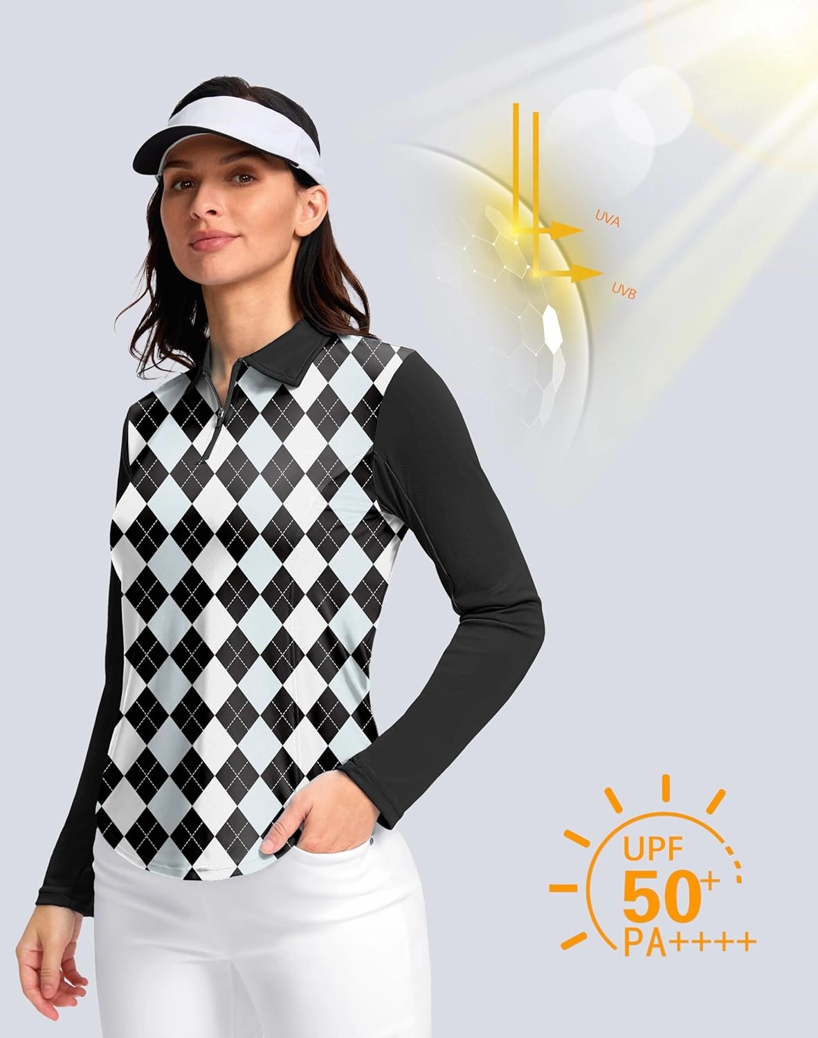 Women's Golf Shirts Lightweight UPF 50  Long Sleeve Shirts UV Protection Quick Dry Cool Polo Shirts for Women Work Outdoor